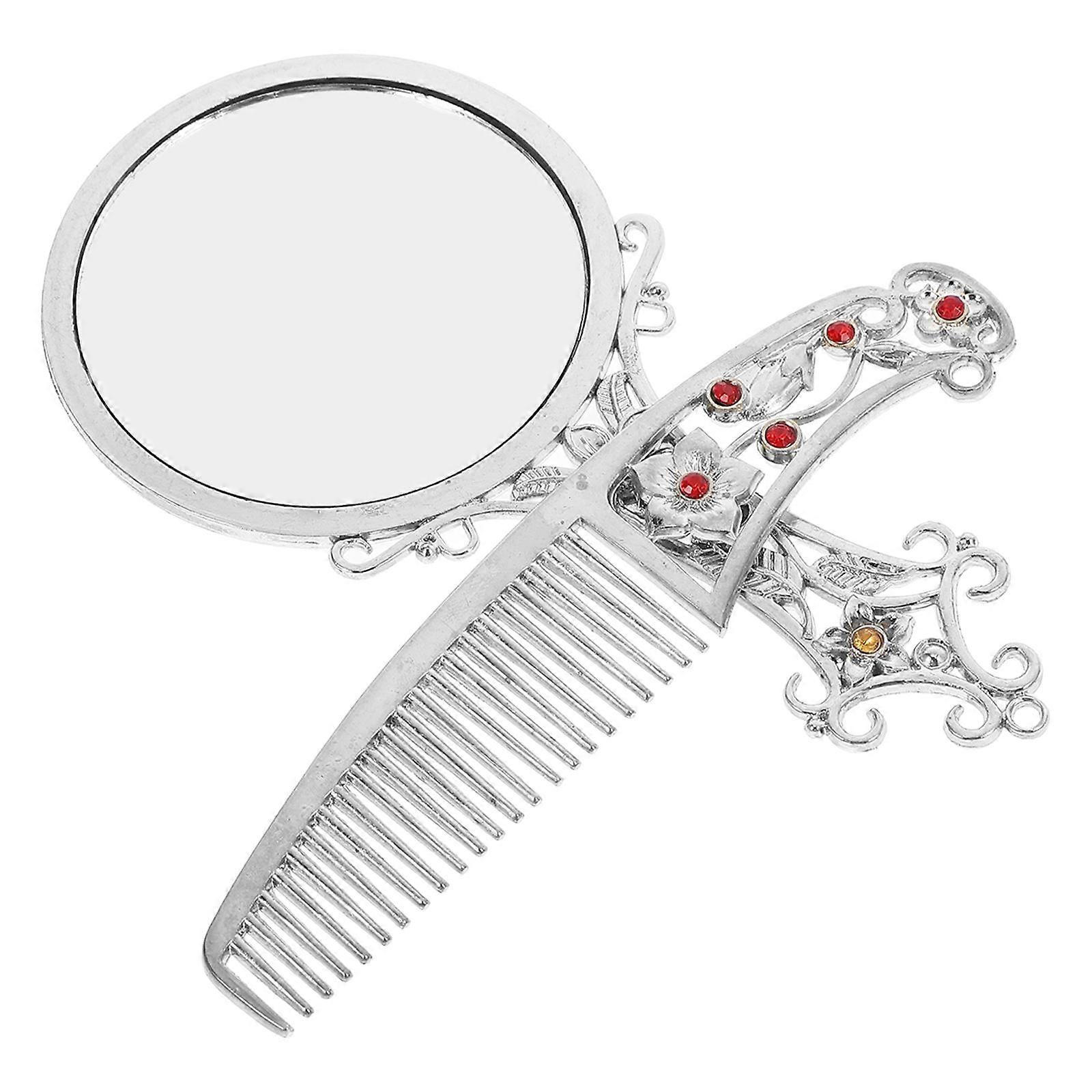 Vintage Handheld Makeup Mirror Set with Comb, Mini Portable Design for Travel and Daily Use by