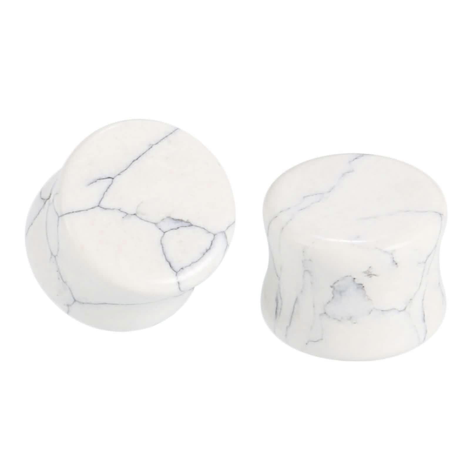 Piercing Jewellery, 2 Expander Gauges Plug Stretcher Gauges 616 mm, Stone Tunnel Earring White Stud Set Rock for Unisex 16.0 Millimeter
