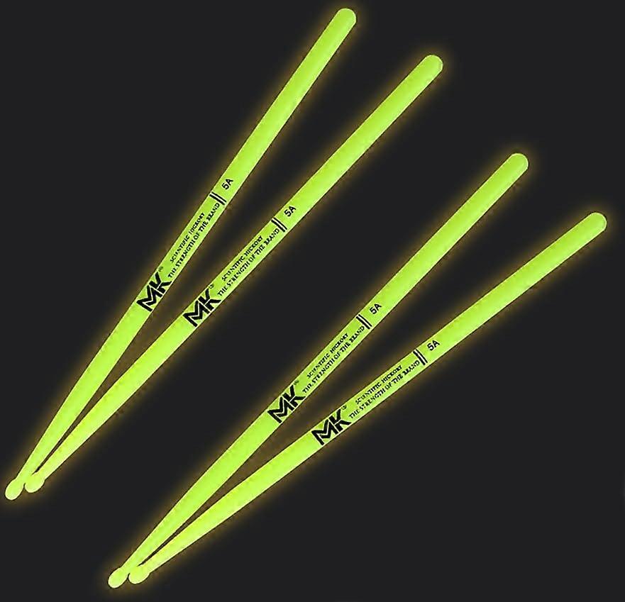 Drumsticks Nylon 5A 7A with LED Lights, Non-Slip Grip, Green Color, 2 Pairs, Ideal for Drummers