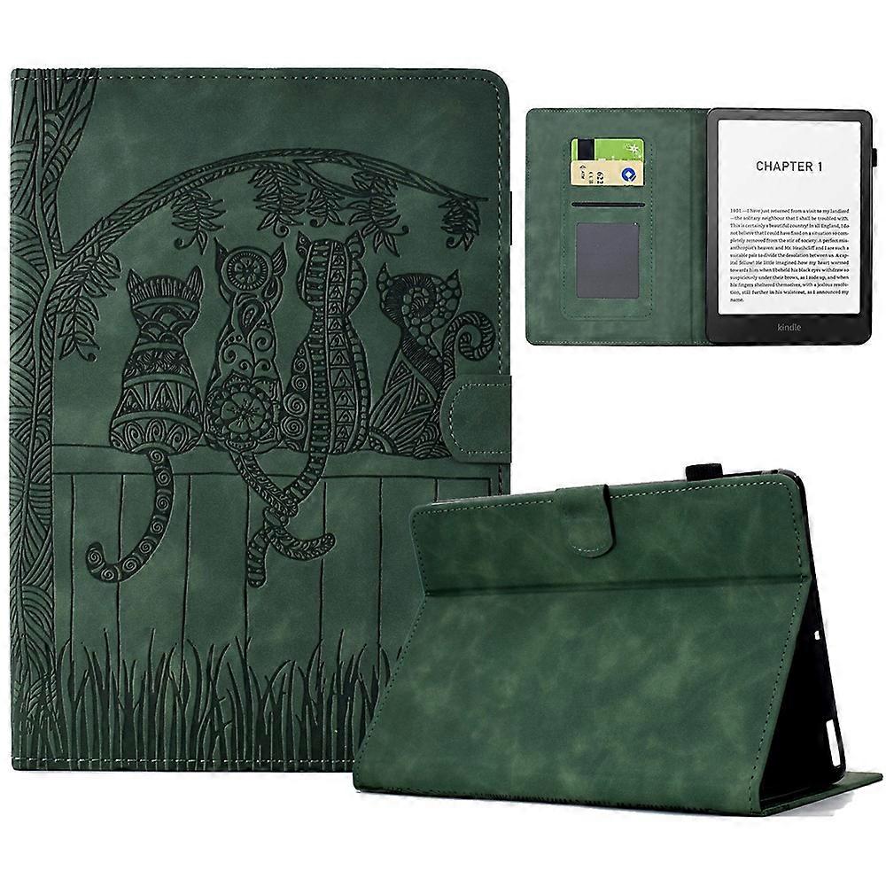 Kompatibel för Amazon Kindle Paperwhite (2024) fodral katter präglade PU läder kortplatser E-läsare lock