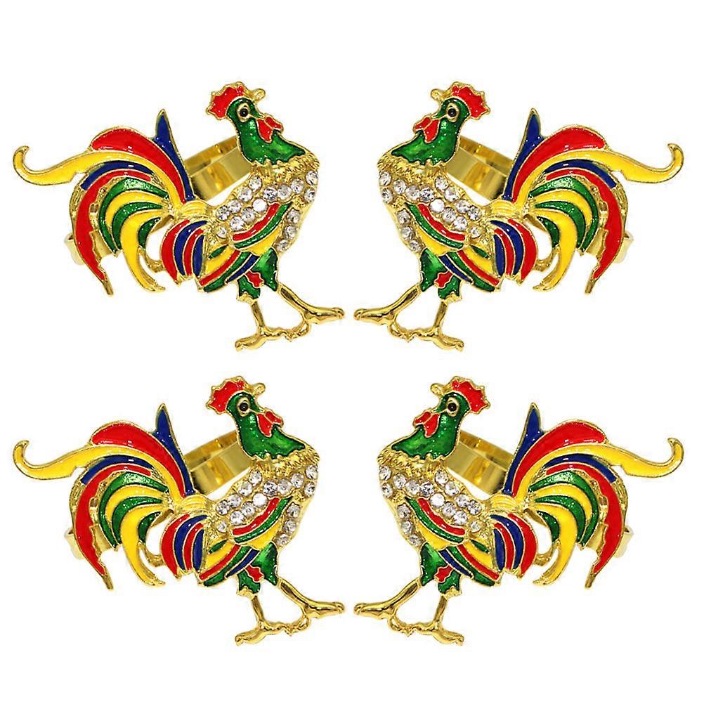 4Pcs Metal Rooster Napkin Rings Easter Table Serviette Holders Dining Accessories
