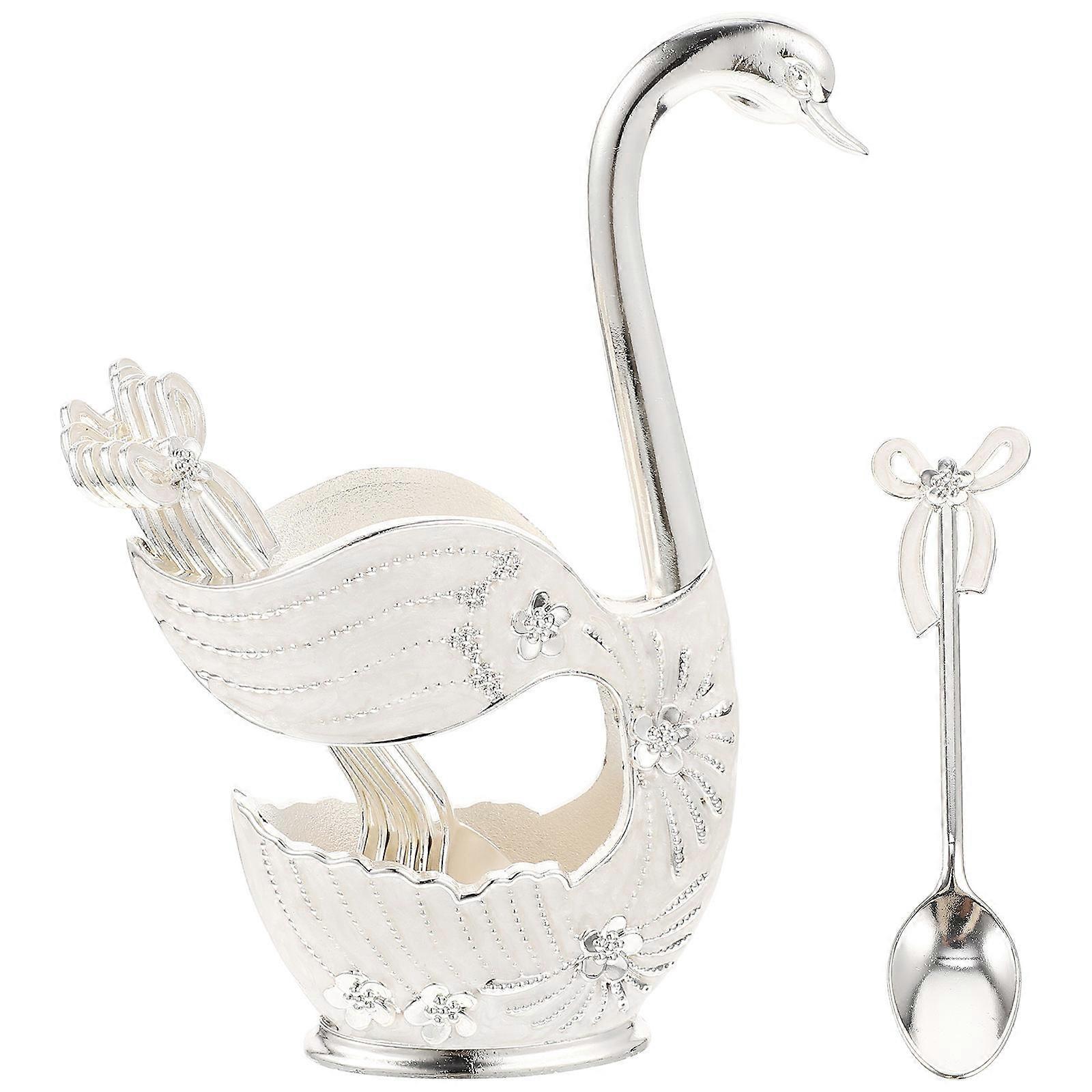 Silver Alloy Swan Spoon Base for Storage with Dessert Spoon 1Set