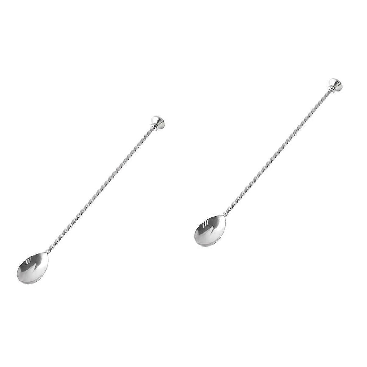 Set of 2 Stainless Steel Spoons Bartender Mixing Spoon with Bar Handle