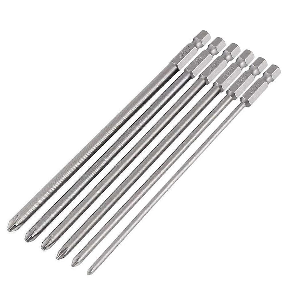 6 Pieces Magnetic Long Phillips Screwdriver Bits, 1/4 Inch Philips Screwdriver Bits Set Tool for Manual Electric Screwdriver, Screwdriver 150 mm