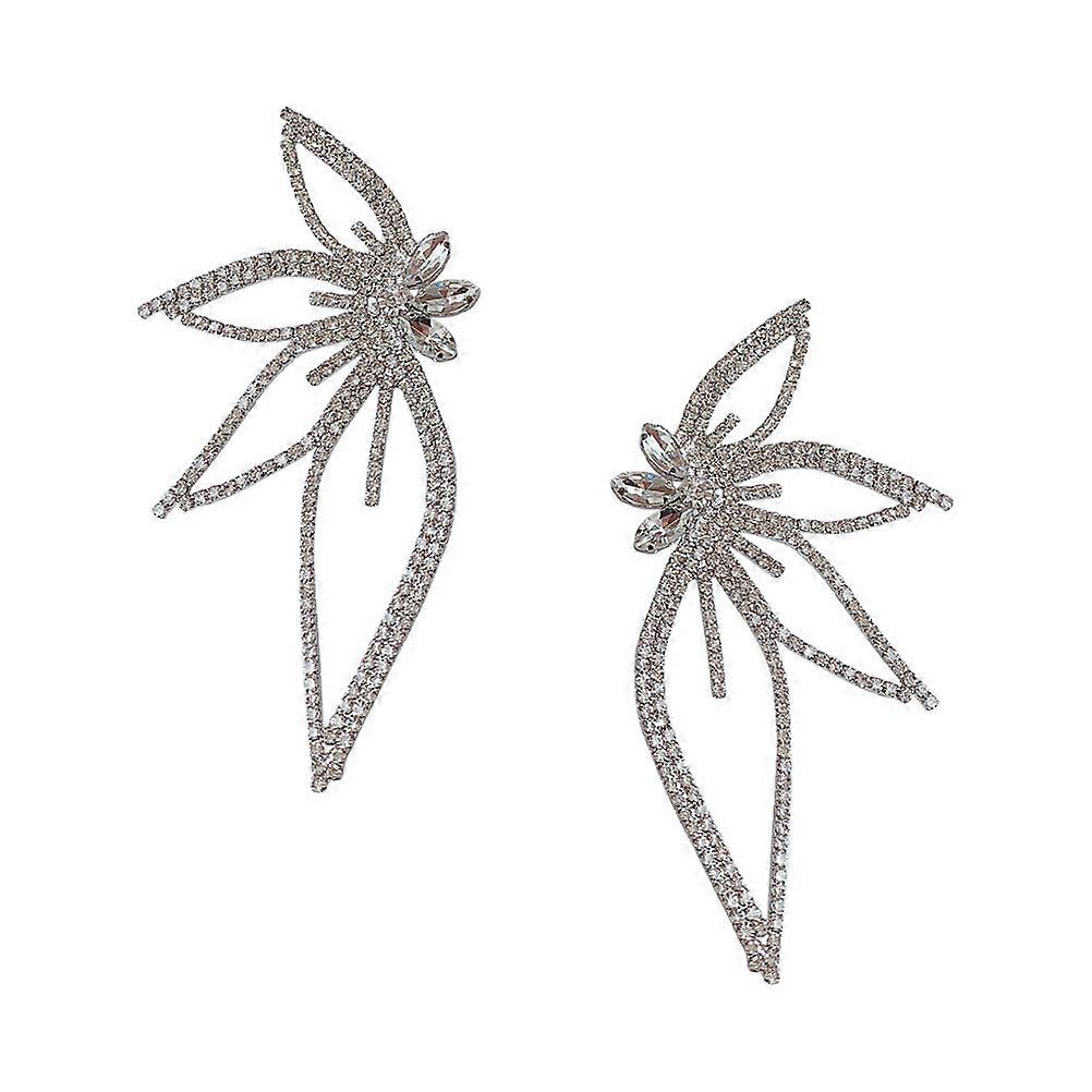 עגילים משתלשלים לנערות נוער ריינסטון פרח אוזניים קליפס כסף סטרלינג חומר 1 זוג