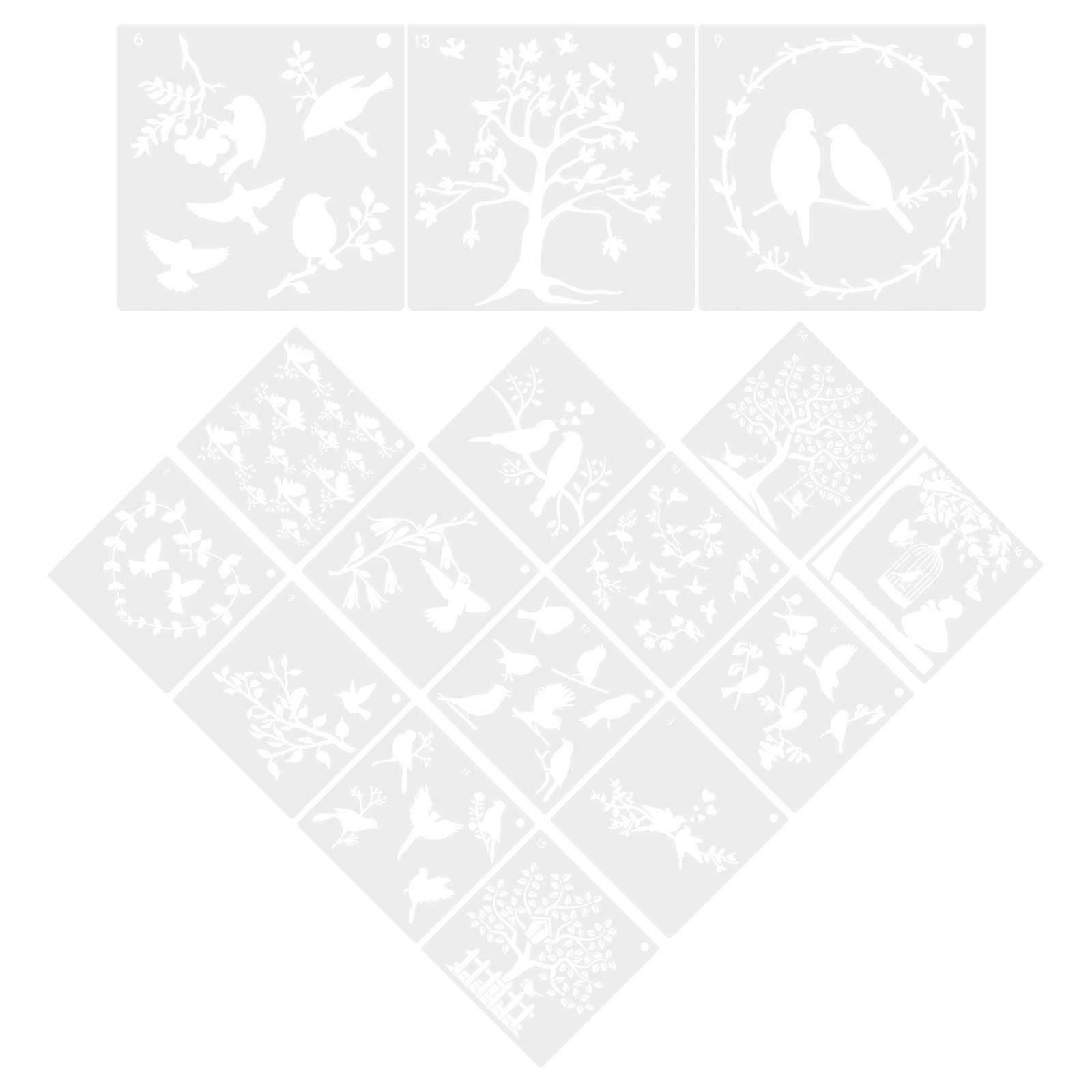 Reusable Stencils Painting Stencils Family Activity White Pet Material Birds Pattern Drawing Diy 16 Sheets