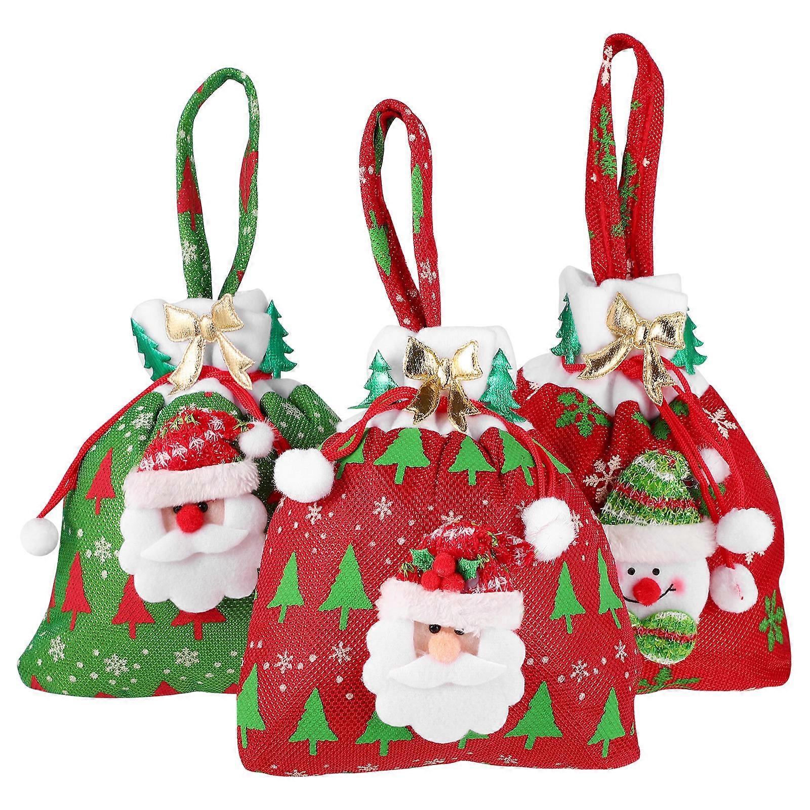 Toyvian Non-woven Fabric Bags Christmas Theme Drawstring Closure Reusable Durable Pack Snacks Home Party Decorations 3Pcs