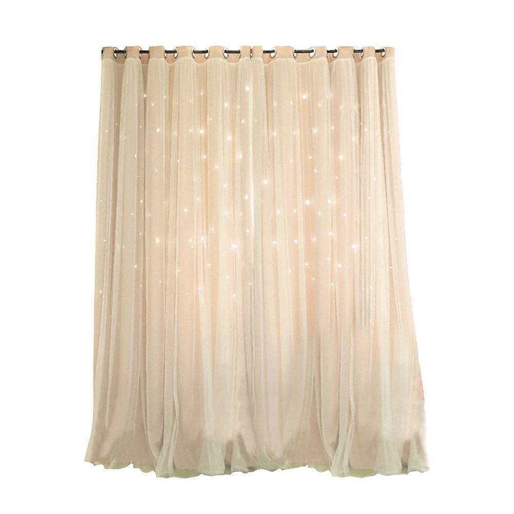Beige Grommet Curtains with Star Pattern Hollow Out Design for Blocking Light Polyester Double Layer 1x2m