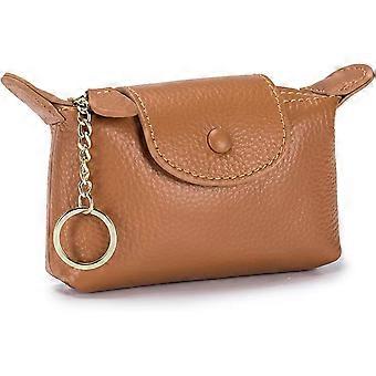 Bolsa de Moedas de Couro para Mulheres com Chaveiro, Pequena Bolsa de Couro com Zíper