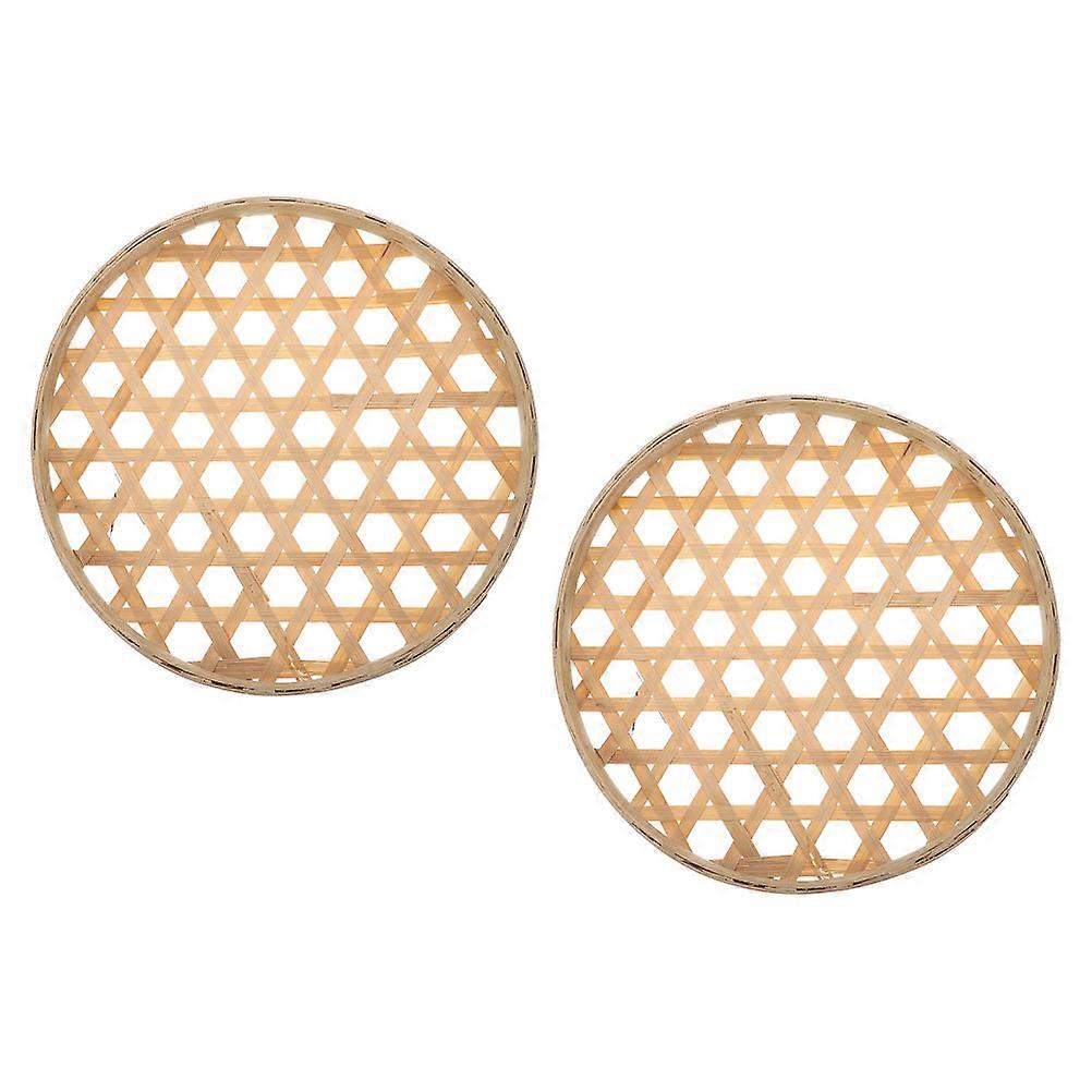 2pcs Light Yellow Bamboo Sieve Fruit and Vegetable Basket for Home Use, Kitchen Supply