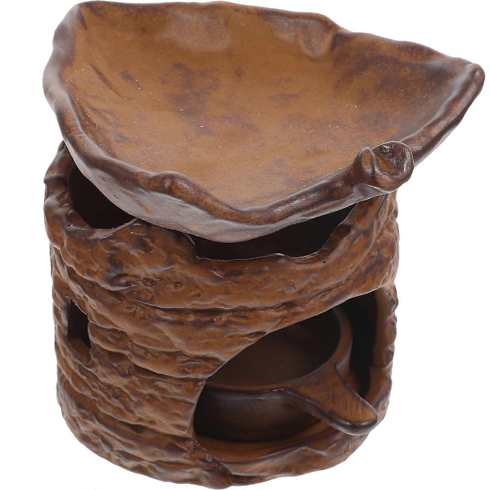 Ceramic Incense Burner for Aromatherapy with Retro Style Light Brown Color and Stable Placement