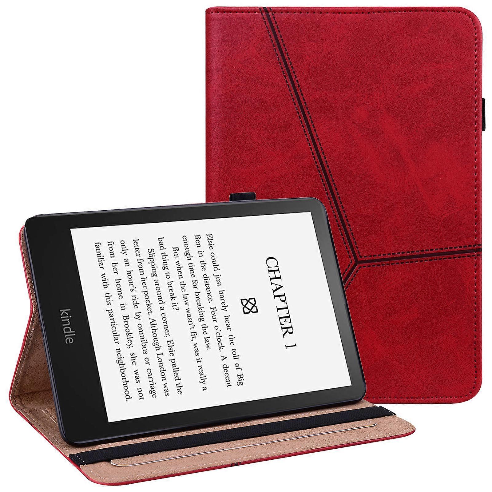 لغطاء مطبوع من جلد البولي يوريثان (2024) من Amazon Kindle Paperwhite (2024) مع شريط مطاطي أحمر