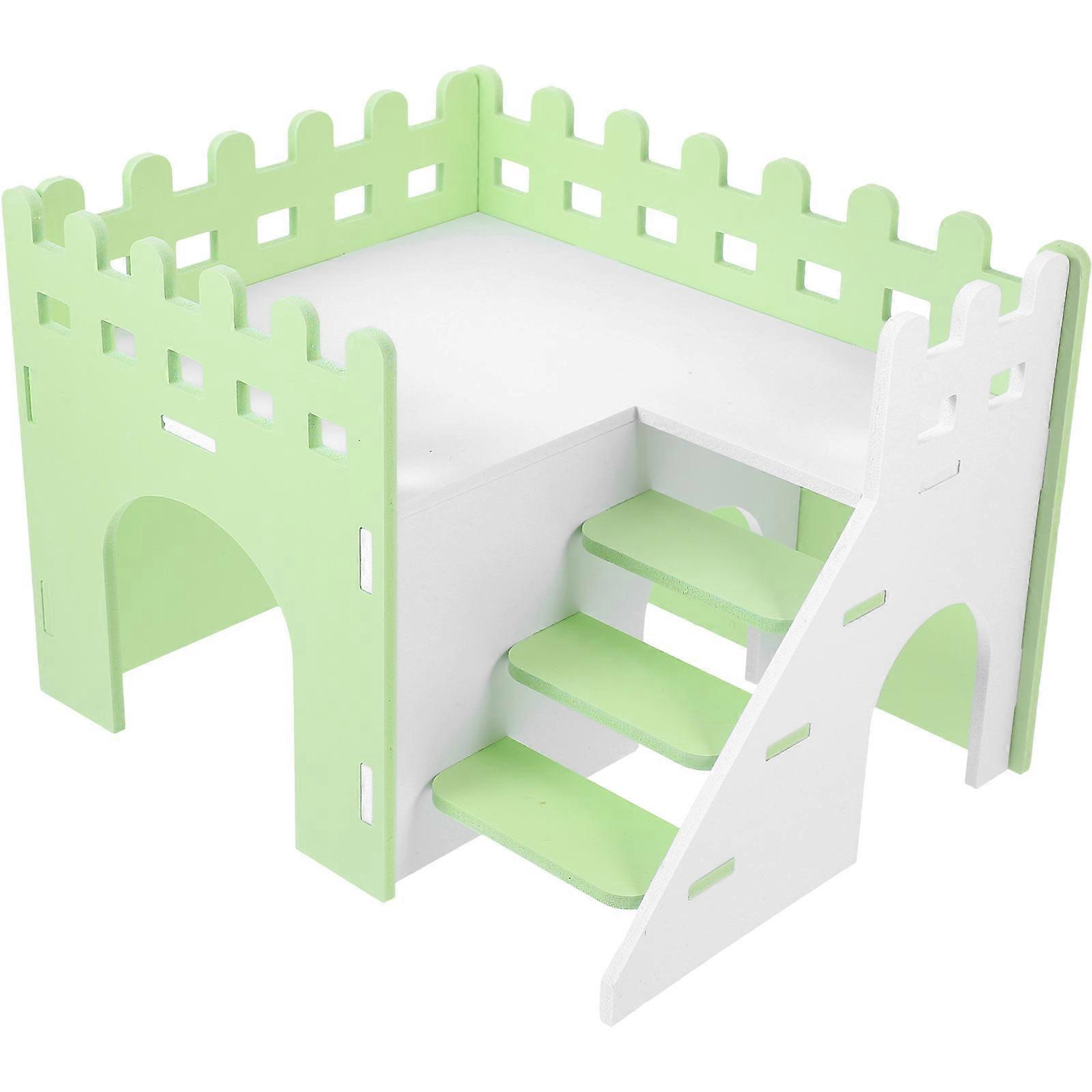 Multi-Chamber Hamster House Guinea Pig Hideout Hut Small Mice Indoor Play Double Layer Wooden Structure 1 Set