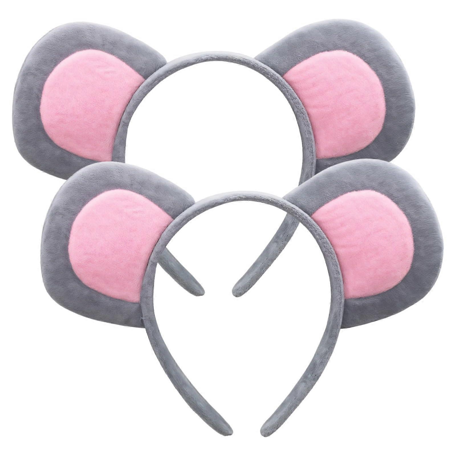 Stylish mouse ear headbands for adults, comfortable costume accessories for parties, festivals, and more, 2 pieces, plush and polyester, no gemstones.