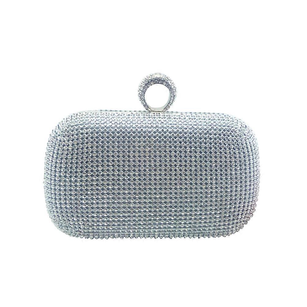 女性用ウェディングパーティーバッグ2個豪華シャイニーダイヤモンドピュアハンドメイドハンドバッグ宴会用シルバーカラー