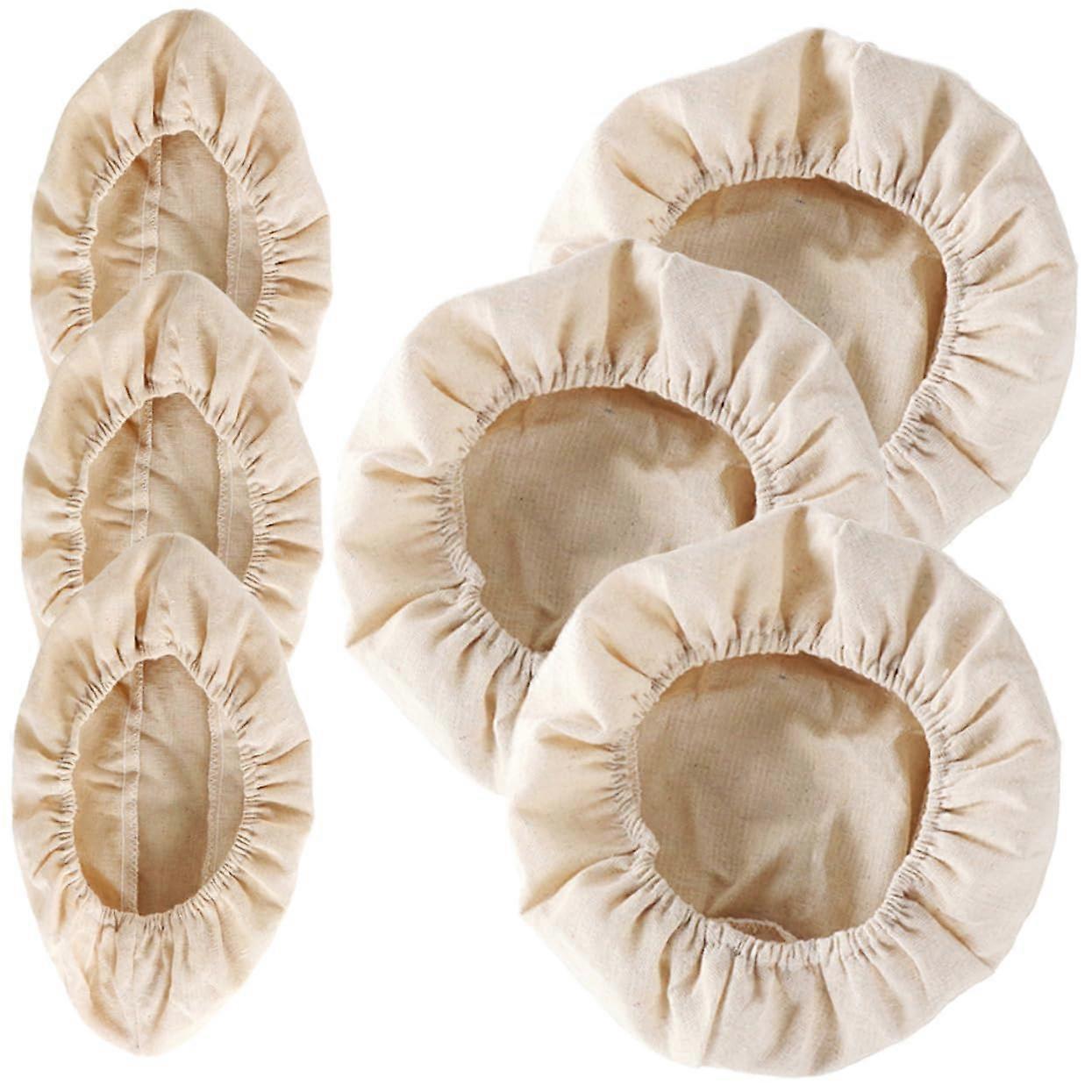 Bread Basket Fabric Cover Set Of 6 Round Cotton Liner Kits, Cloth Proofing Insert For Rustic Bread Baskets