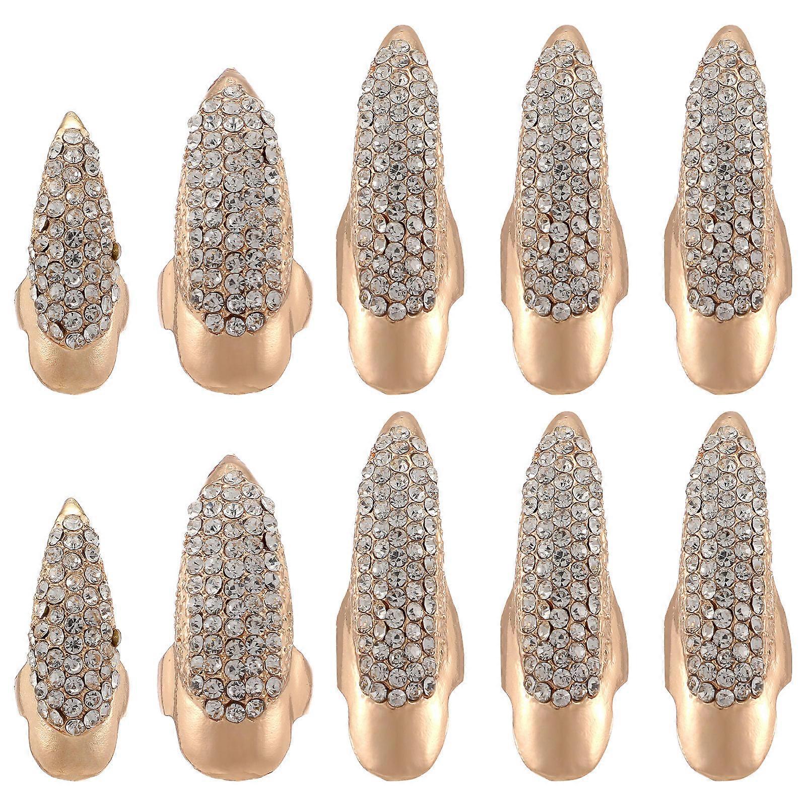 Nail Claws Gothic Punk Style Finger Rings Claw Shape Golden 10Pcs