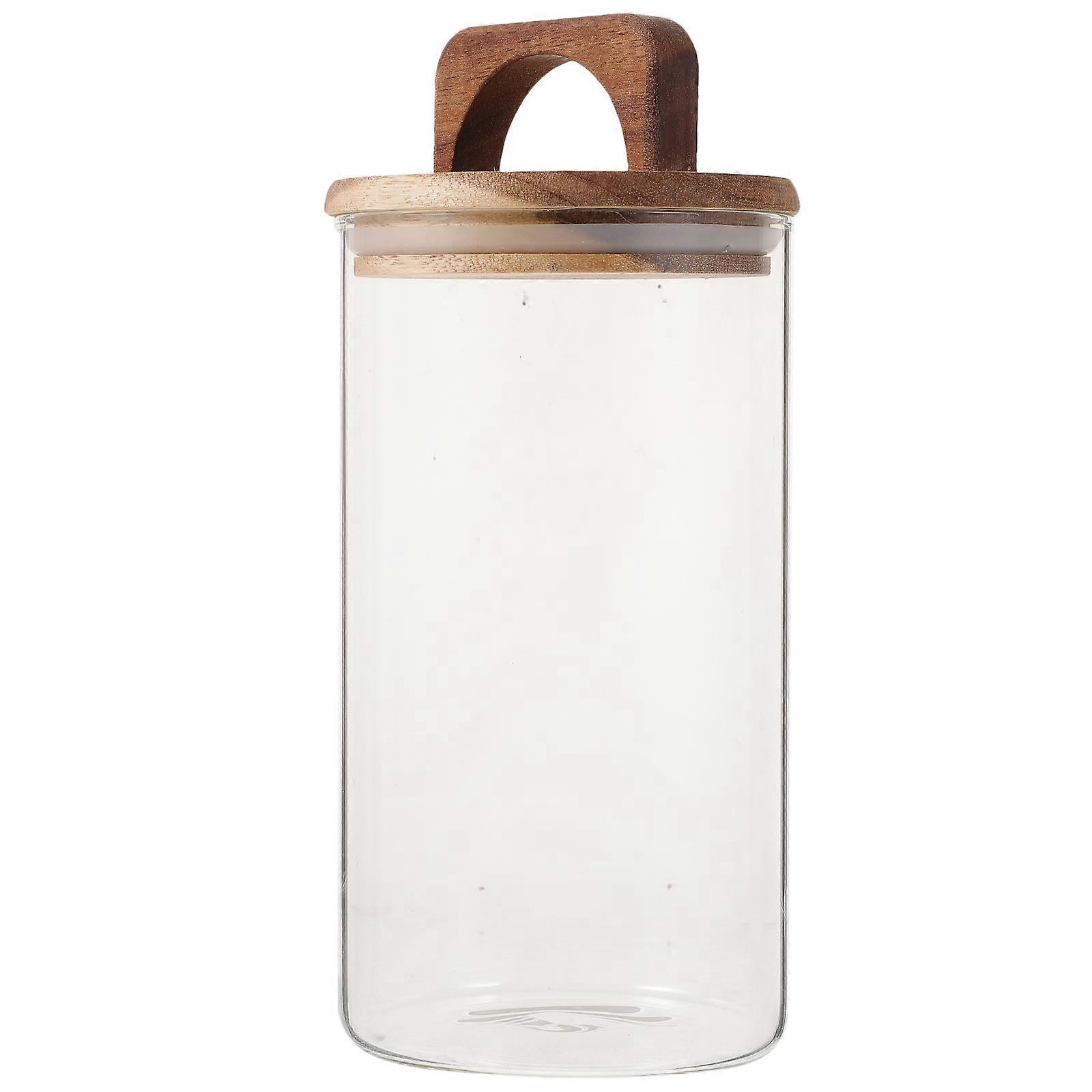 Transparent Glass Canister with Wooden Cover for Home Use Multi-functional Tea Jar 7.87"x3.94"
