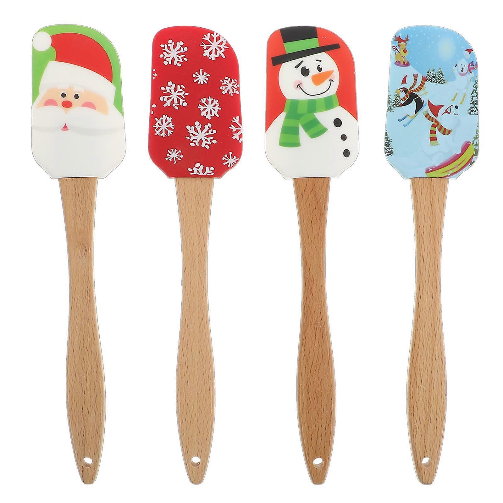 4pcs Christmas Baking Tools Cake Spatulas Adorable Cream Scrapers Assorted Color