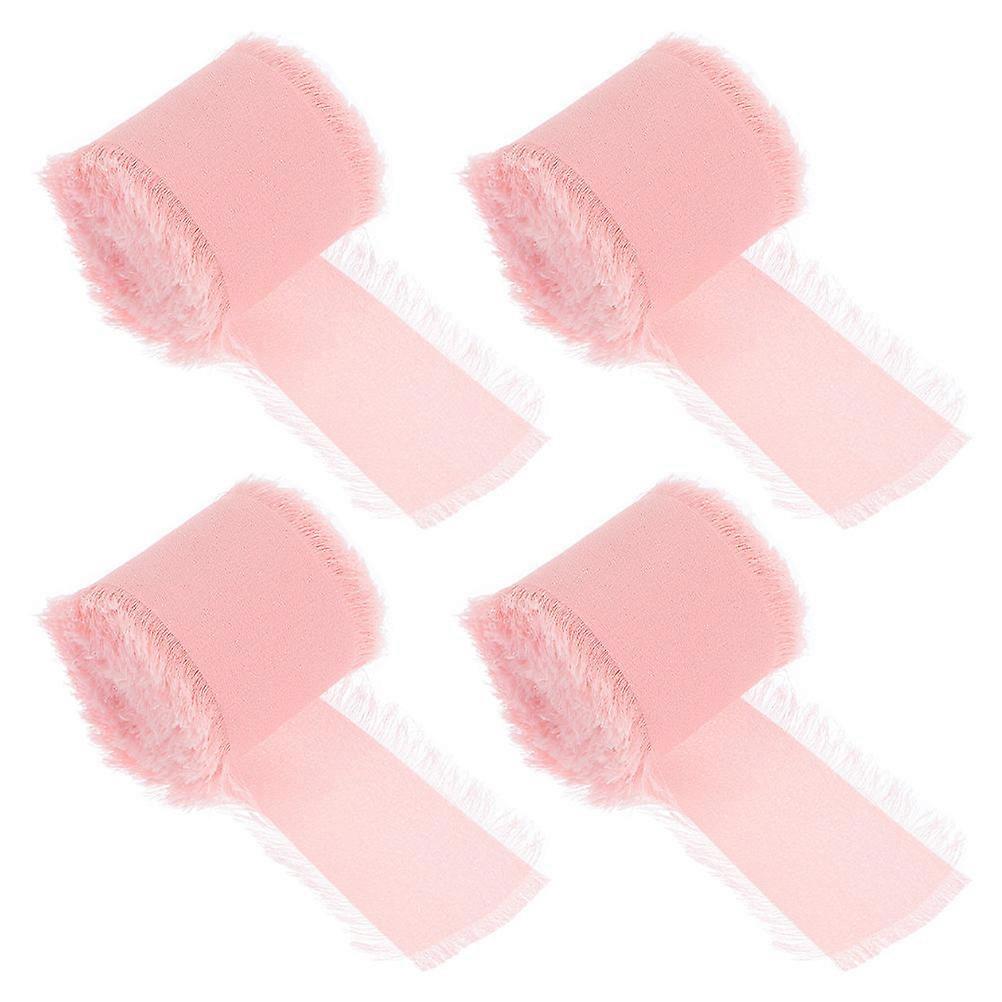 Frayed Edges ribbon for Decoration Handmade Polyester Pink Great for DIY Projects and Crafts 4 Rolls