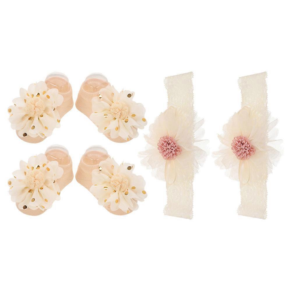 Newborn Headband Comfortable Wearing Kids Special Occasions Light Yellow 2Sets
