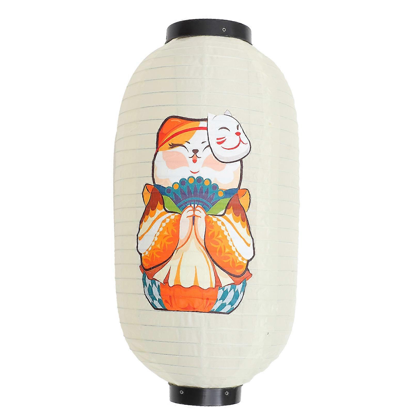 The **Japanese Silk Lantern Pendant with Orange Cat Design** is a beautiful and traditional decorative piece that brings a touch of authentic