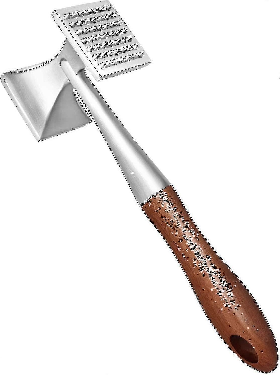 Kødmørner, kødhammer, kraftig bøfhammer med træhåndtag og zinklegering af fødevarekvalitet, 2 i 1 kødhammer-hao