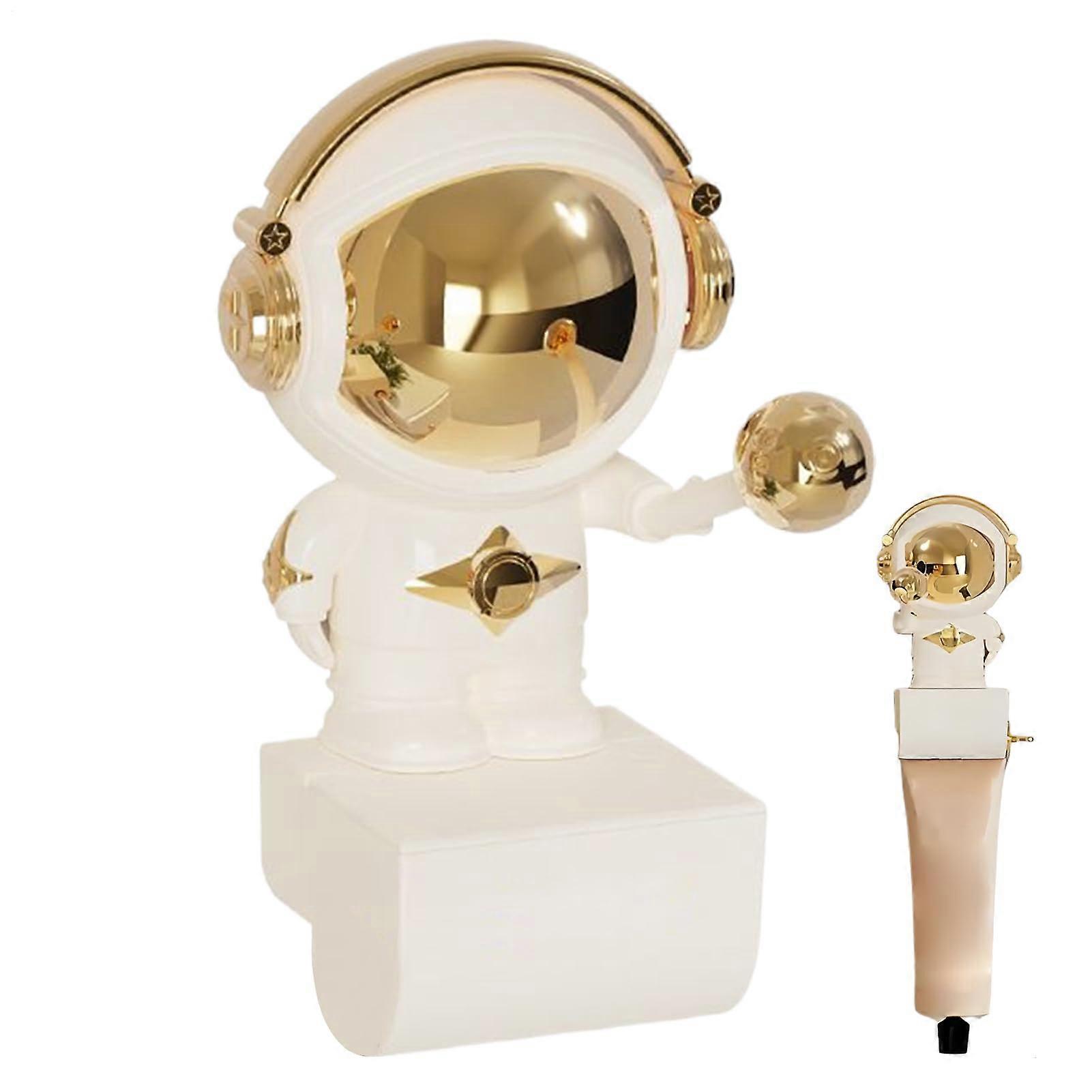 Toothpaste Tube Squeezer, Astronaut Design Tube Roller with Wall-Mounted Storage, Easy Access Holder for Kids and Adults, Gold