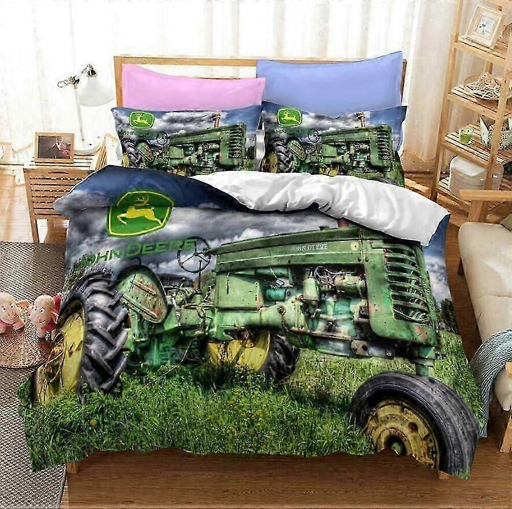 v2732 Lençóis Jhon Deere Trator Kart Verde Conjunto de Capa de Edredão Colcha Crianças Lençóis de Cama IU2732