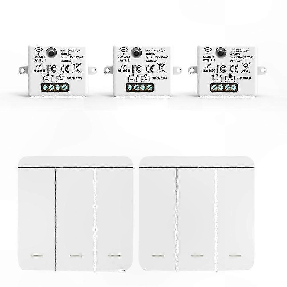 3-Pack Wireless Light Switch with RF 433MHz Receiver and 2pcs 3-Gang Panel for LED Lighting Control