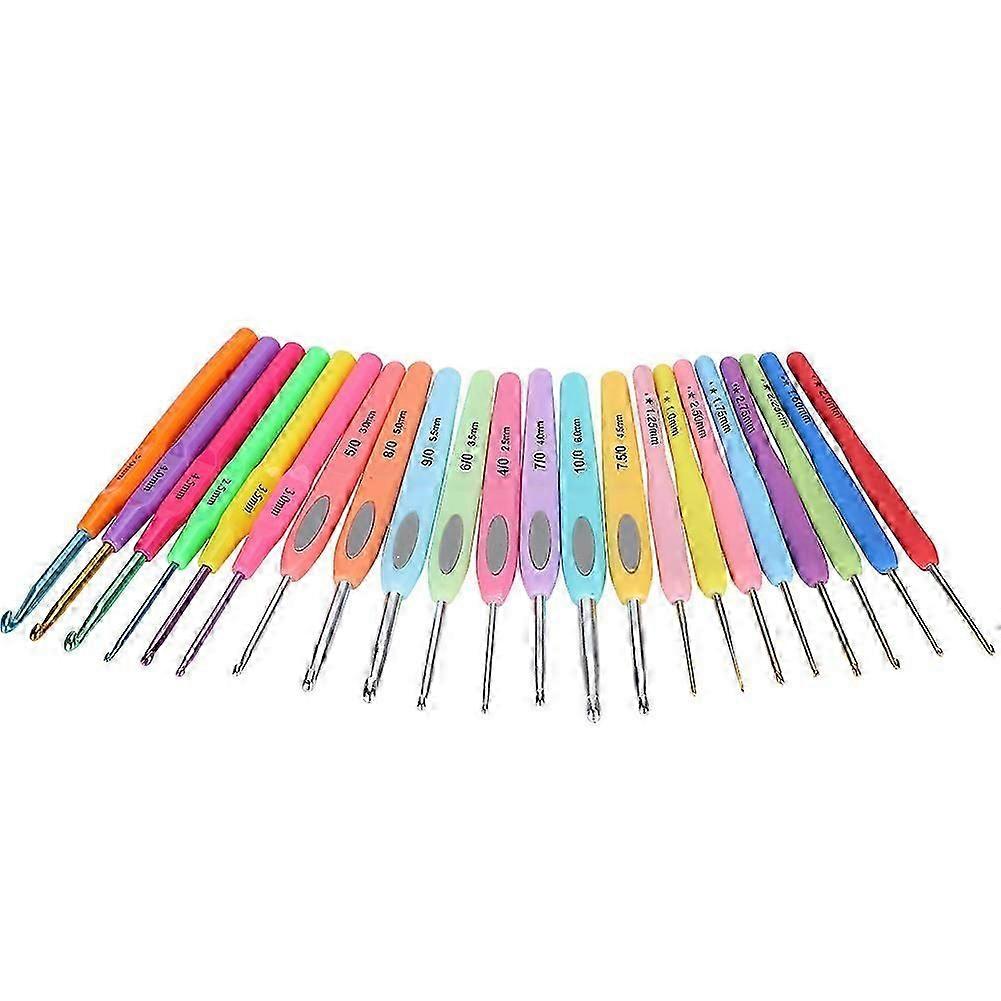 22 st/set virknålar set färg plasthandtag aluminiumkrok för garn stickning hantverk nålar