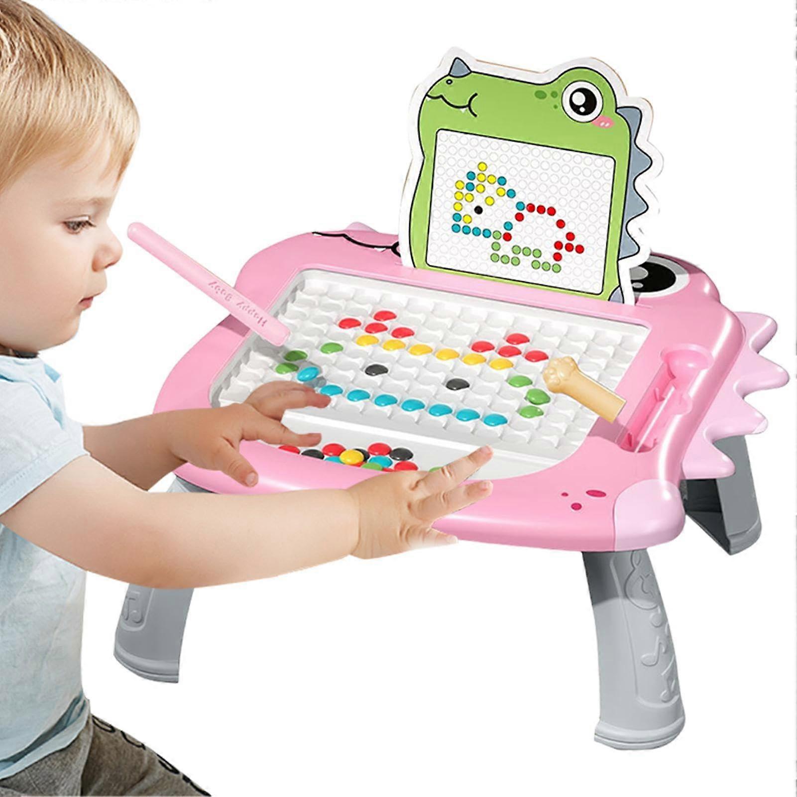 Magnetic Drawing Board with Beads - Travel Toy for Kids, Color Shape Pattern Art Block, Pink Dot Bead Sketch Pad