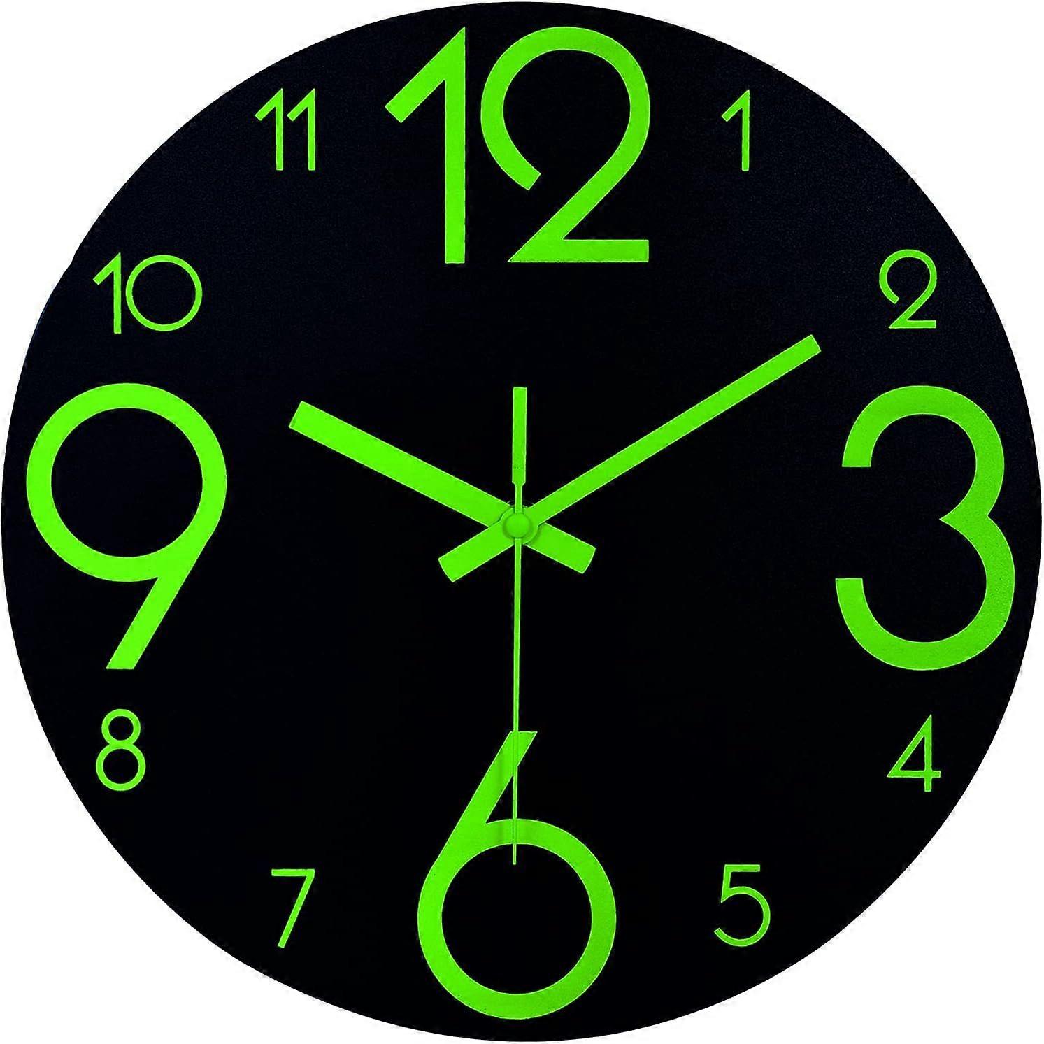 30cm Luminous Wall Clock - Silent Fluorescent Wall Clock - Large Decorative Wall Clock for Kitchen, Office, Bedroom (Black)