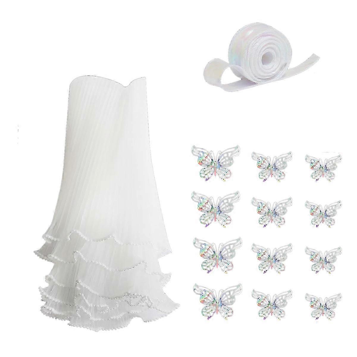 White Flower Wrapping Paper Kit with Pearl Lace Mesh for Bouquets and Ribbons