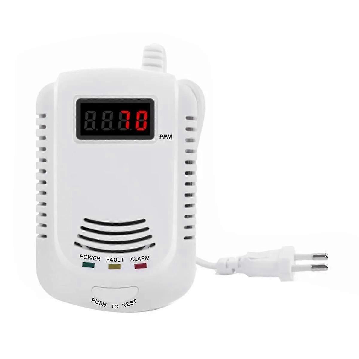 Gasdetector, Gasalarmsensor, Methaanpropaan, Gaslekdetector, LCD-beveiliging, EU-stekker