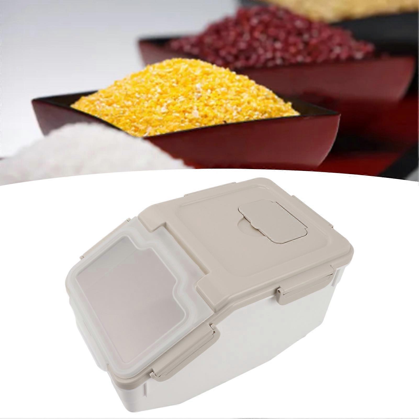 Thickened PP Airtight Rice Container 5kg Beige with Measuring Cup