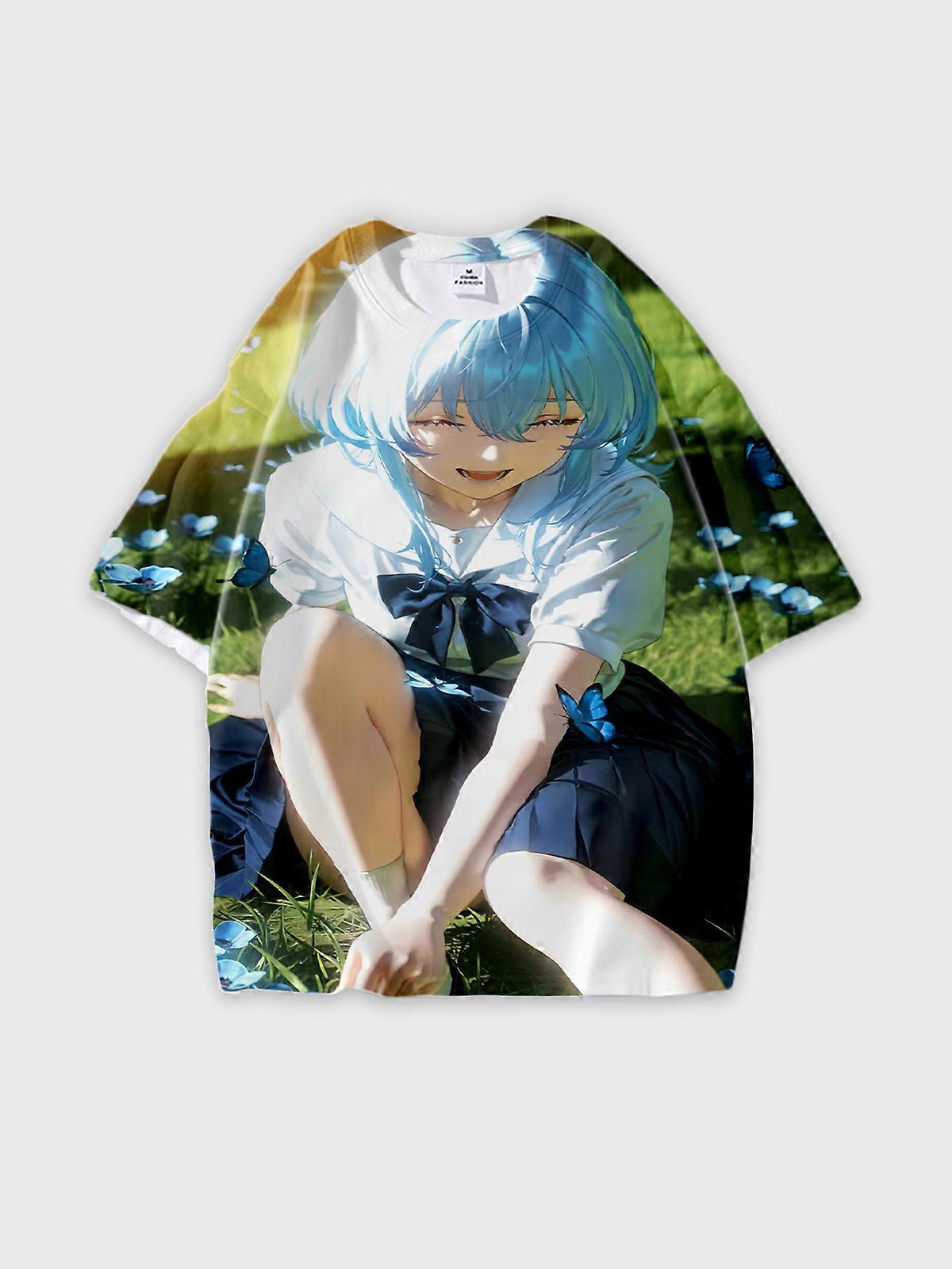 T-Shirt Round Neck, Loose Short Sleeve Pattern Graphic Tee, Unisex Summer Casual Top U2757