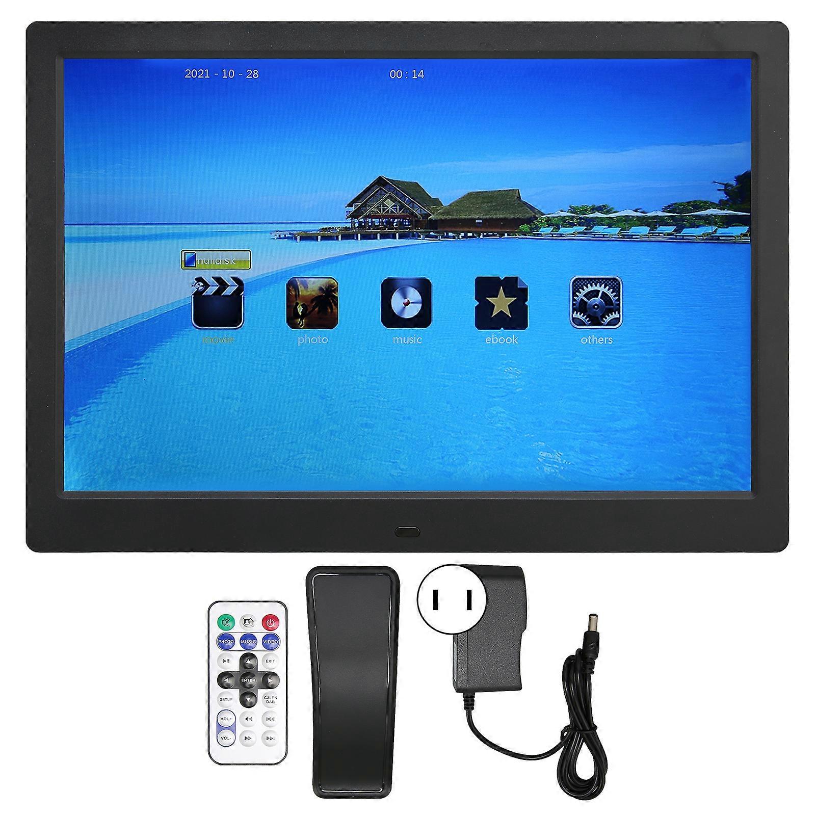 13" HD Digital Photo Frame with Remote, Calendar, Music & Video Playback - Black EU Plug