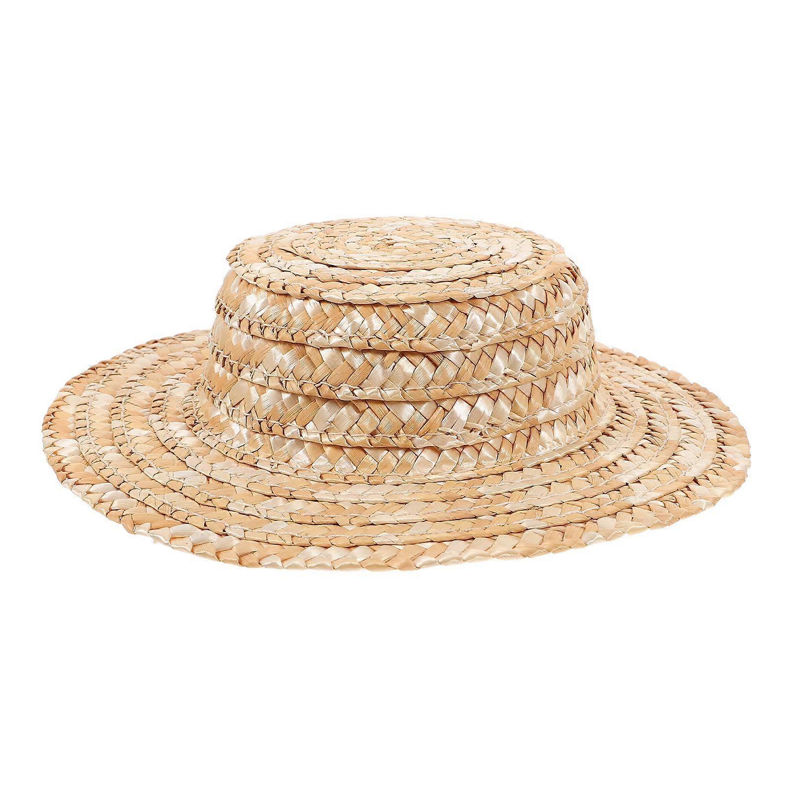 Small  Round Top Hat Straw Hat Miniature Round Top Hat Mini Straw Doll Hat