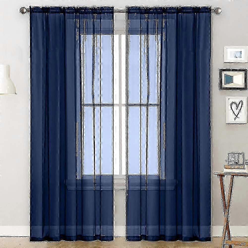 Linen-Look Sheer Voile Curtains with Ruffled Trim Semi-Transparent Window Drapes