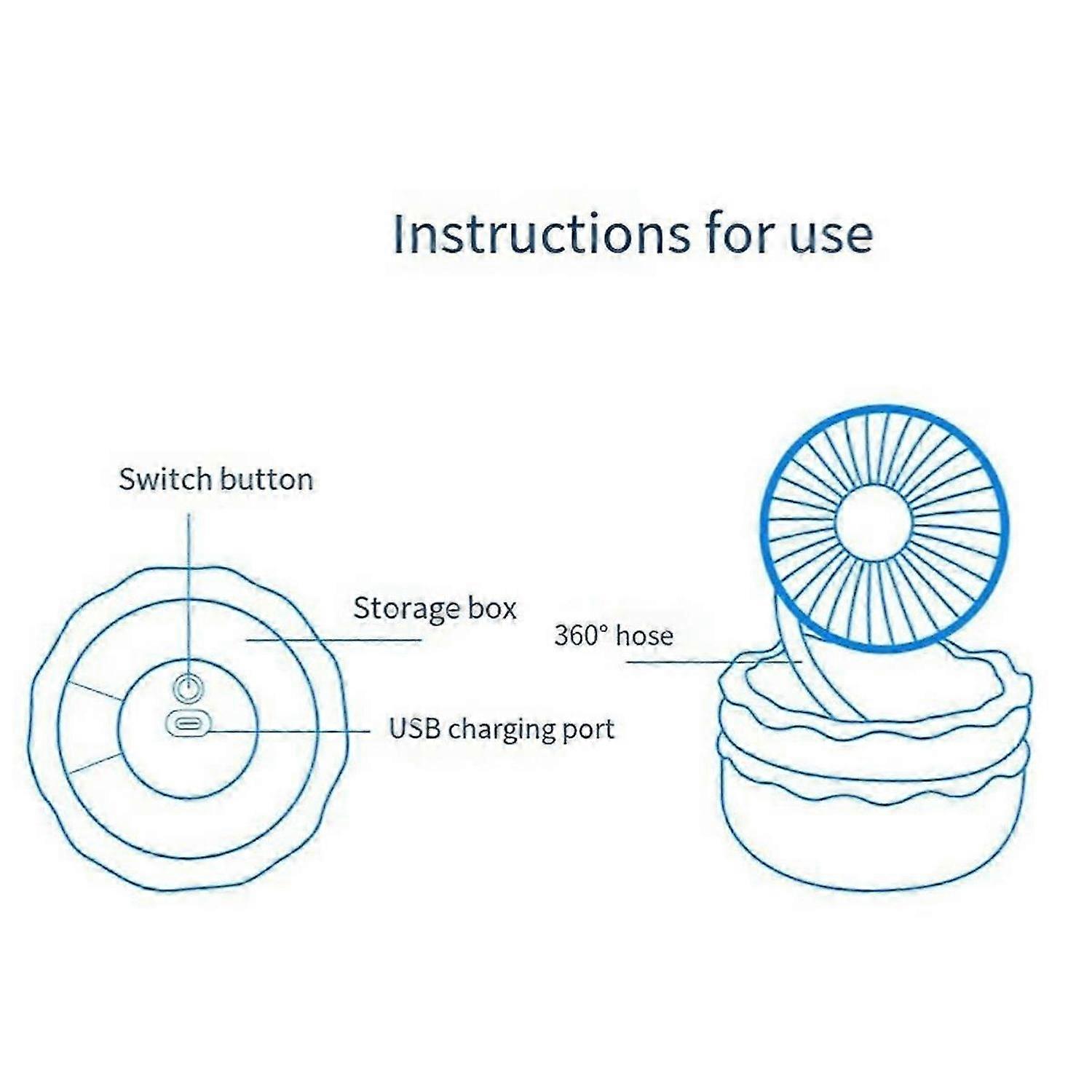 Mini Rechargeable Fan 500mAh Burger Shape Multifunction Desk Fan 3 Speeds Including Mirror Universal Fan,B