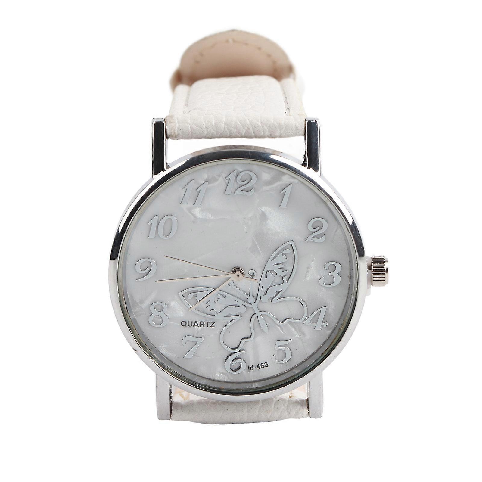 Women's Fashion Analog Quartz Watch with Faux Leather Strap, White