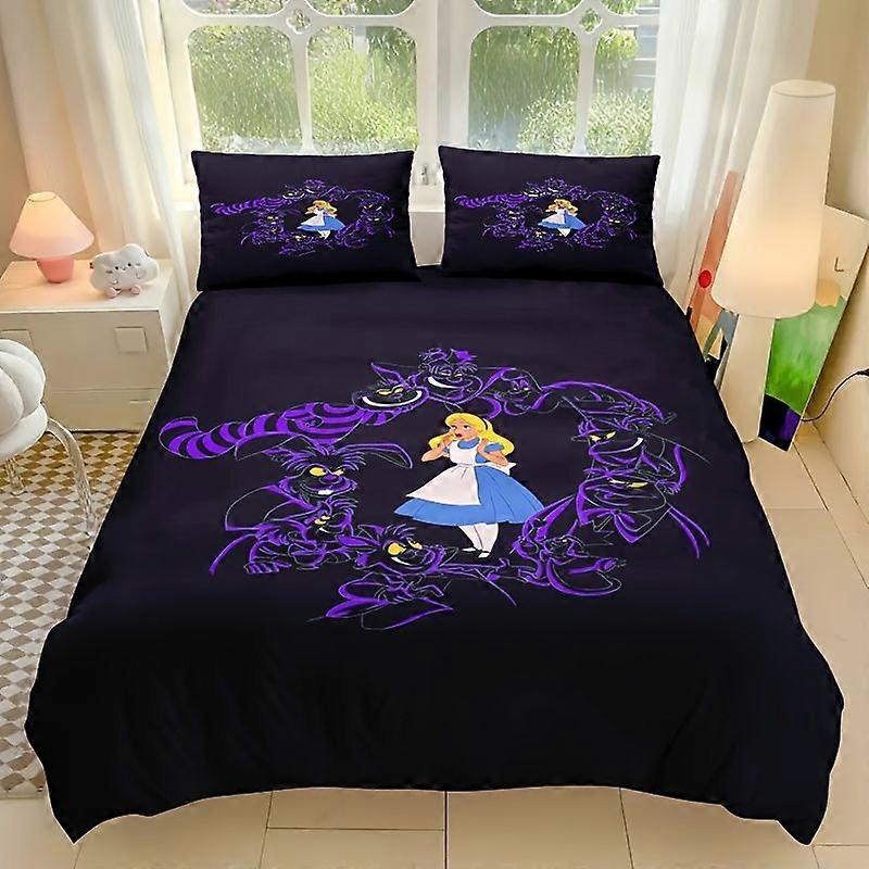TE1246 Bedding Set 3pcs Alice In Wonderland Themed Quilt Cover, Including 1 Quilt Cover And 2 Pillowcases (Without Quilt Core And Pillow