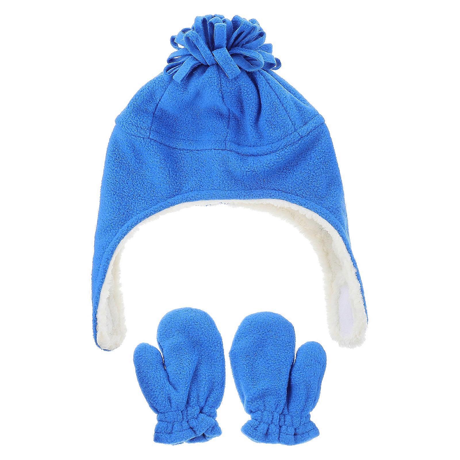 Newborn Warm Caps Trapper Hat for Baby with Winter Gloves 1Set