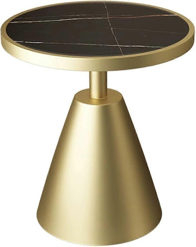 Round Slate Side Table With Metal Base, Modern Durable Accent Table For Living Room And Bedroom