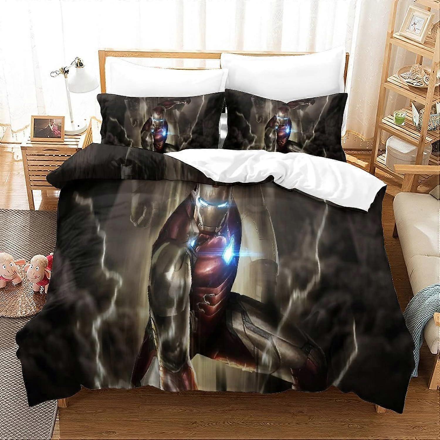 Bedding Sets Single Size Bedding Iron Man Printed Duvet Cover Soft Hypoallergenic Microfiber Quilt Cover with Pillowcase with Zipeer Closure for in Ki