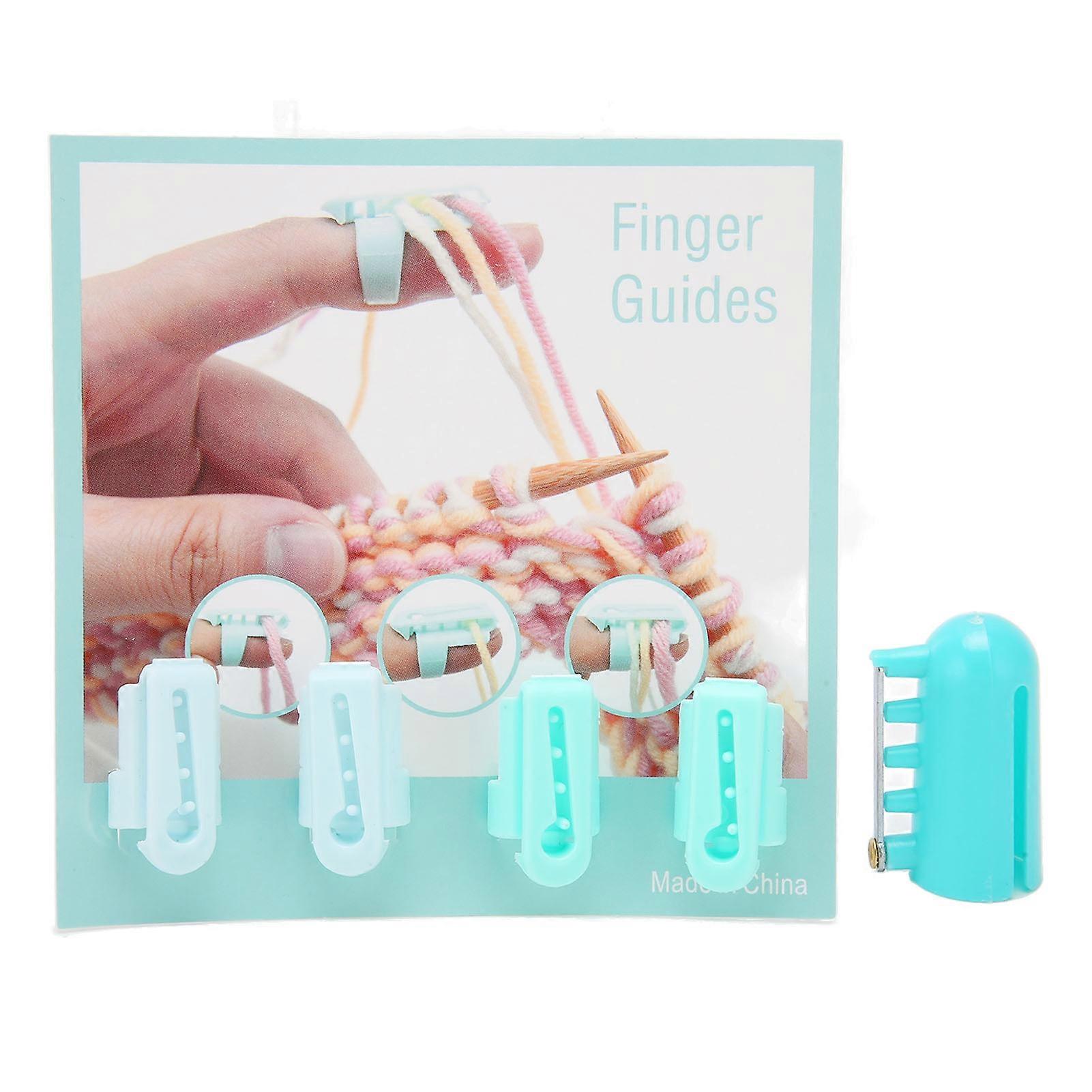 Lot de 5 guides-fils en plastique, réglables, avec ouverture et support pour doigts, séparés pour tricoter, vert et bleu