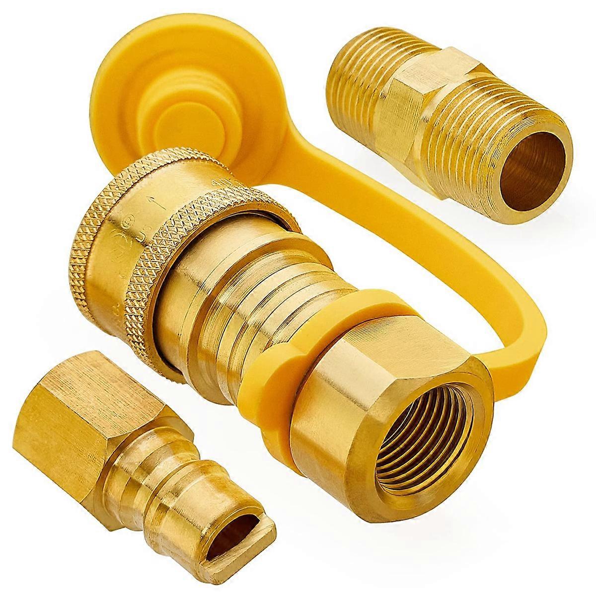3/8 Inch Natural Gas Quick Connect Fittings, Solid Brass LP Gas Propane Hose Quick Disconnect Kit