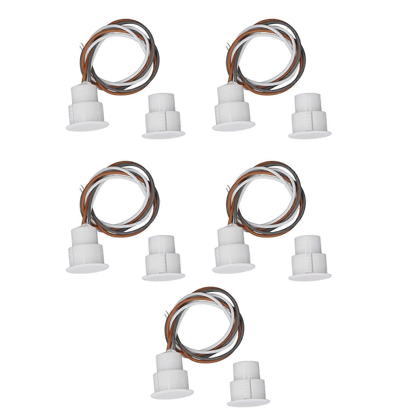 5 Sets Magnetic Reed Switch DC100V Normally Open Closed Recessed Wired Door Window Sensor Switch for Alarm System White