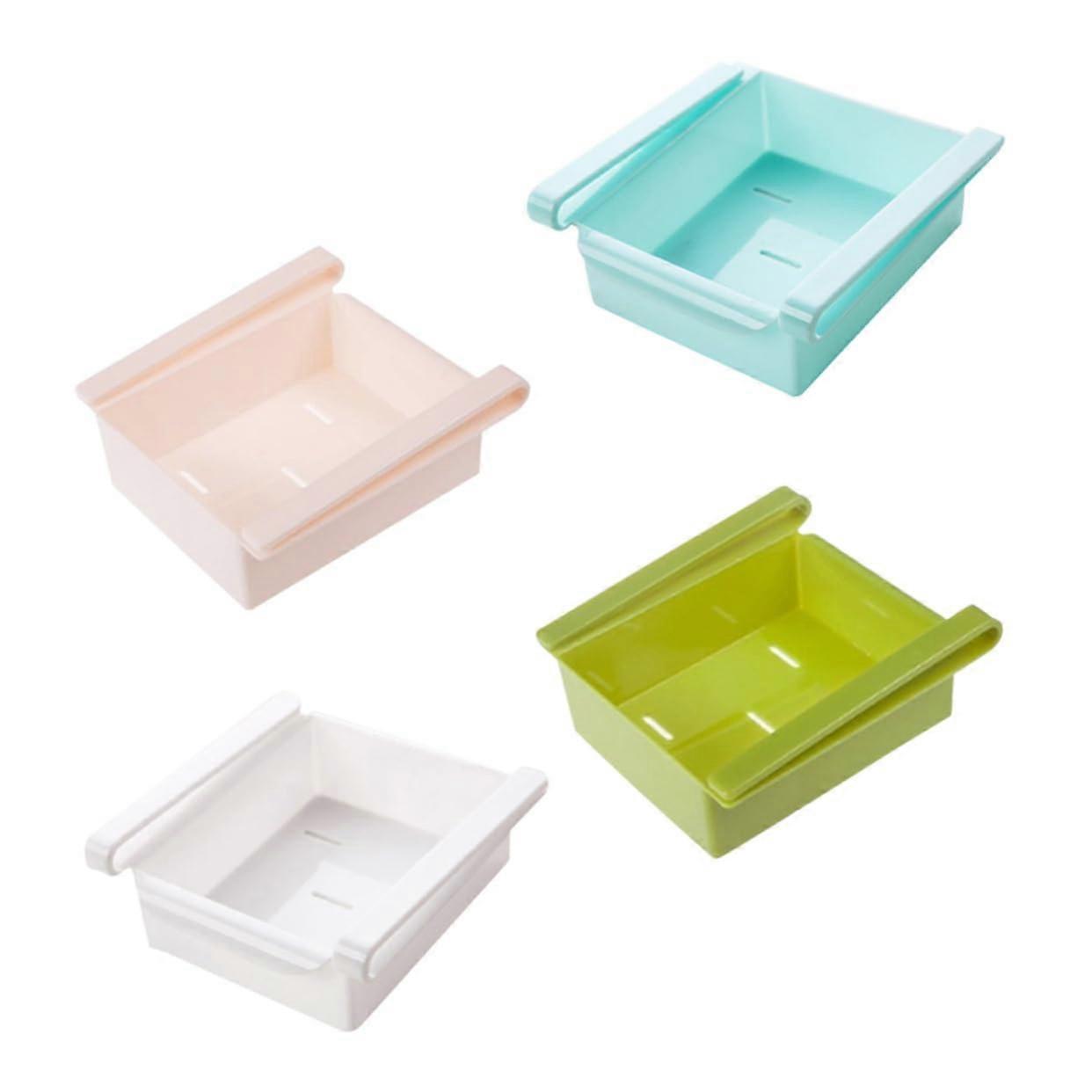 4pcs Refrigerator Sliding Drawer Bins, Clear Plastic Fridge Organizer for Maximizing Kitchen Storage Space